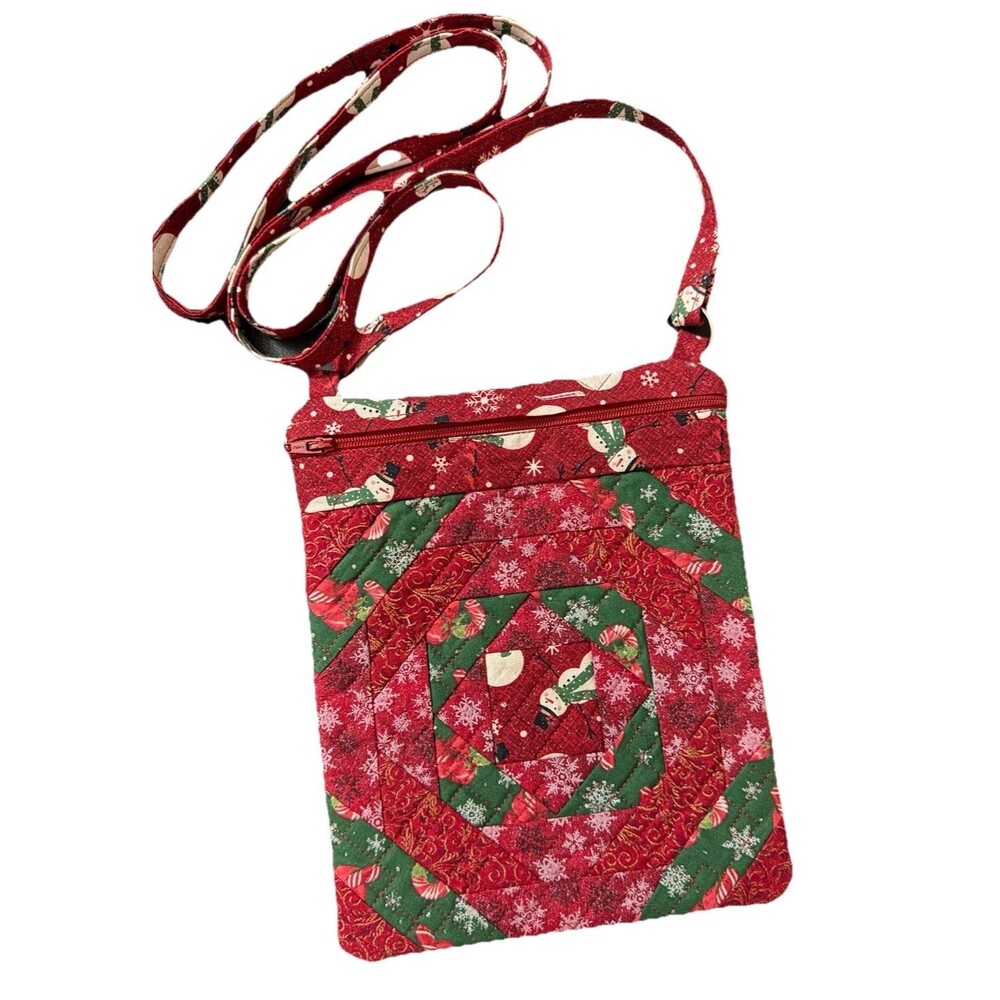 Women's Christmas Crossbody Purse Cotton Snowman Snowflakes Metallic Fabric NWOT